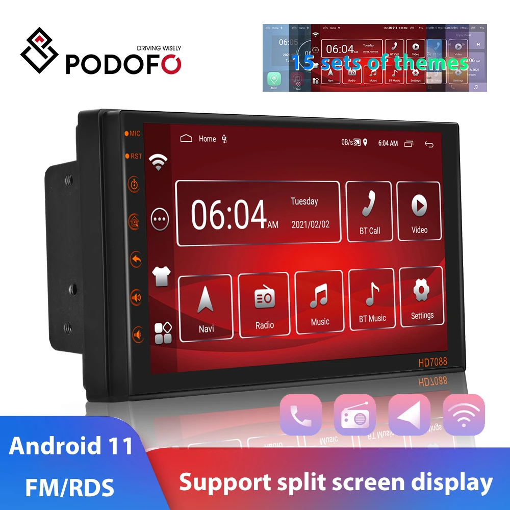 $57.08 Podofo 2 Din Android 11 Car Radio GPS Stereo Receiver 7“ Multimedia Player For Universal Volkswagen Nissan Hyundai Kia Toyota