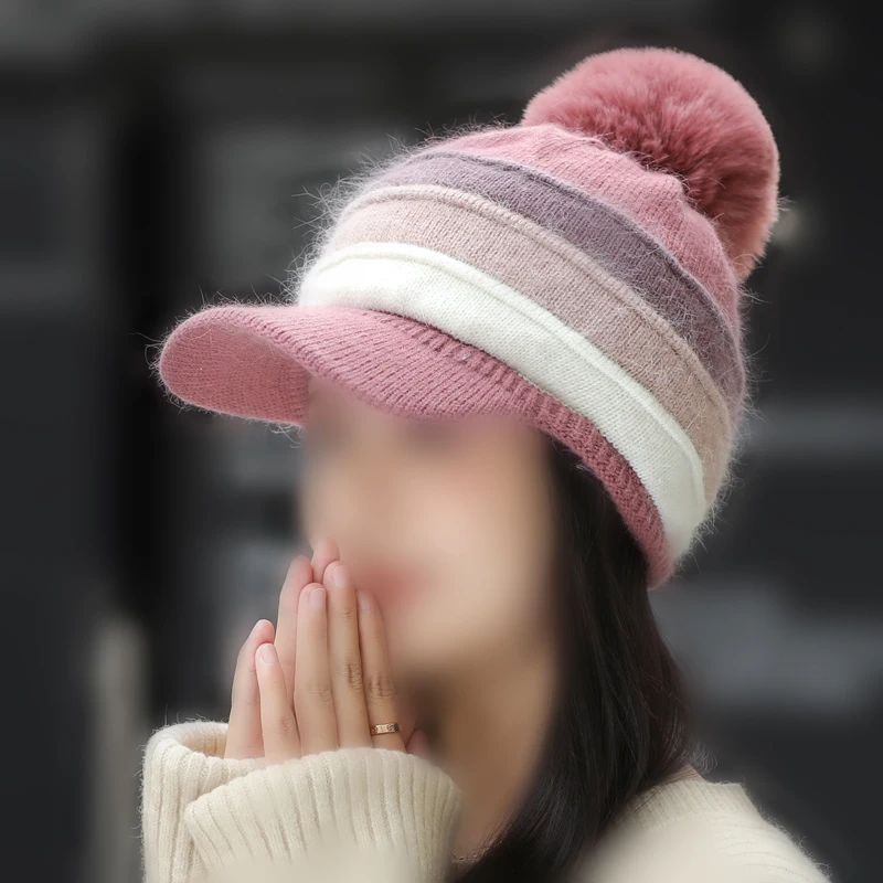 НОВАЯ шапка женская зимняя плюшевая шерстяная Осенняя теплая вязаная с полями