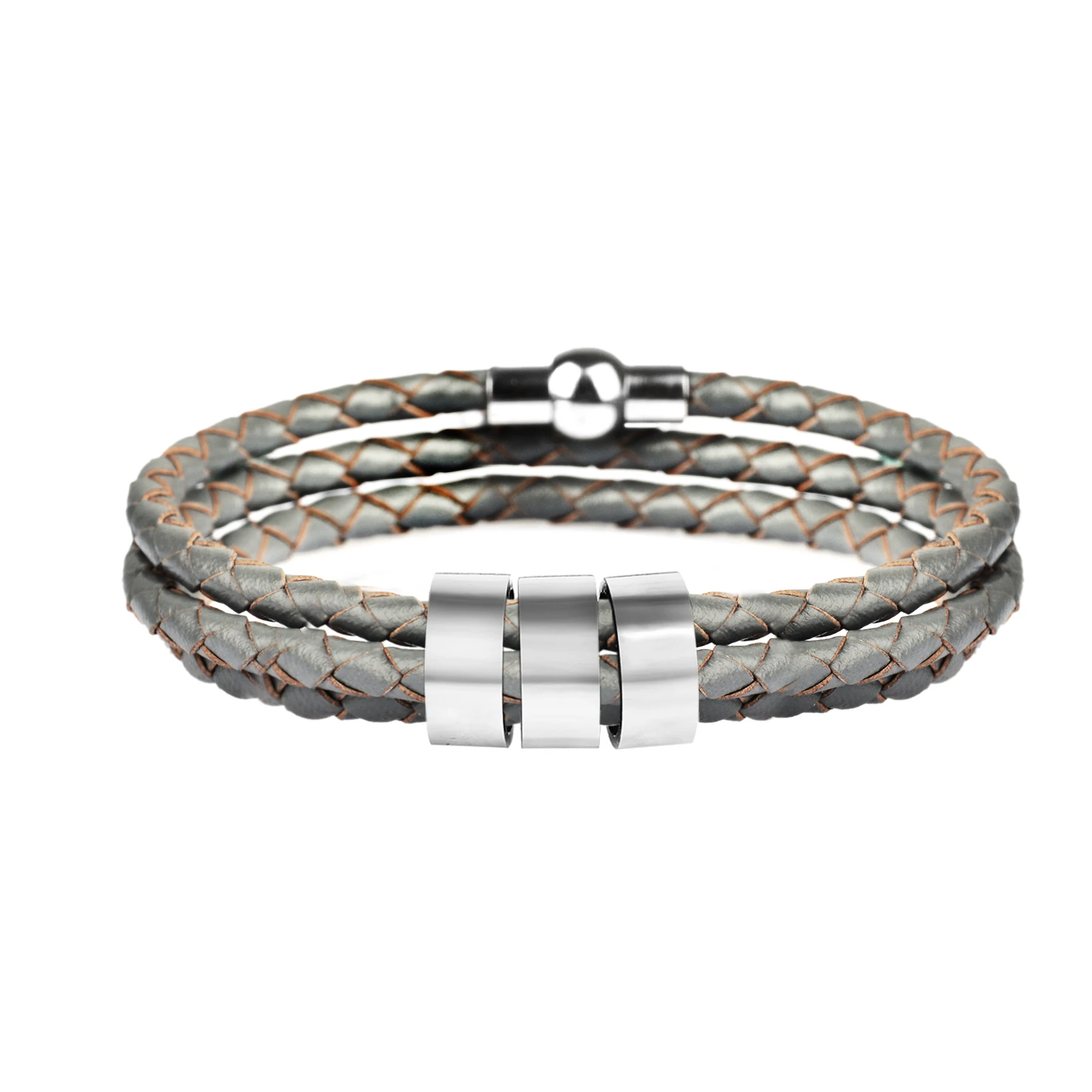 Мужской плетеный браслет из натуральной кожи нержавеющей стали | Украшения и