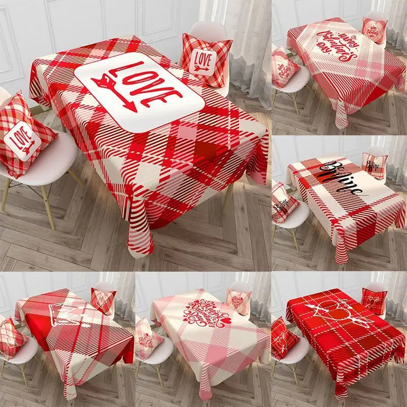 

Red Check Valentine Day Durable Dustproof Tablecloth Waterproof Household Table Cloth Restaurant Home Decor