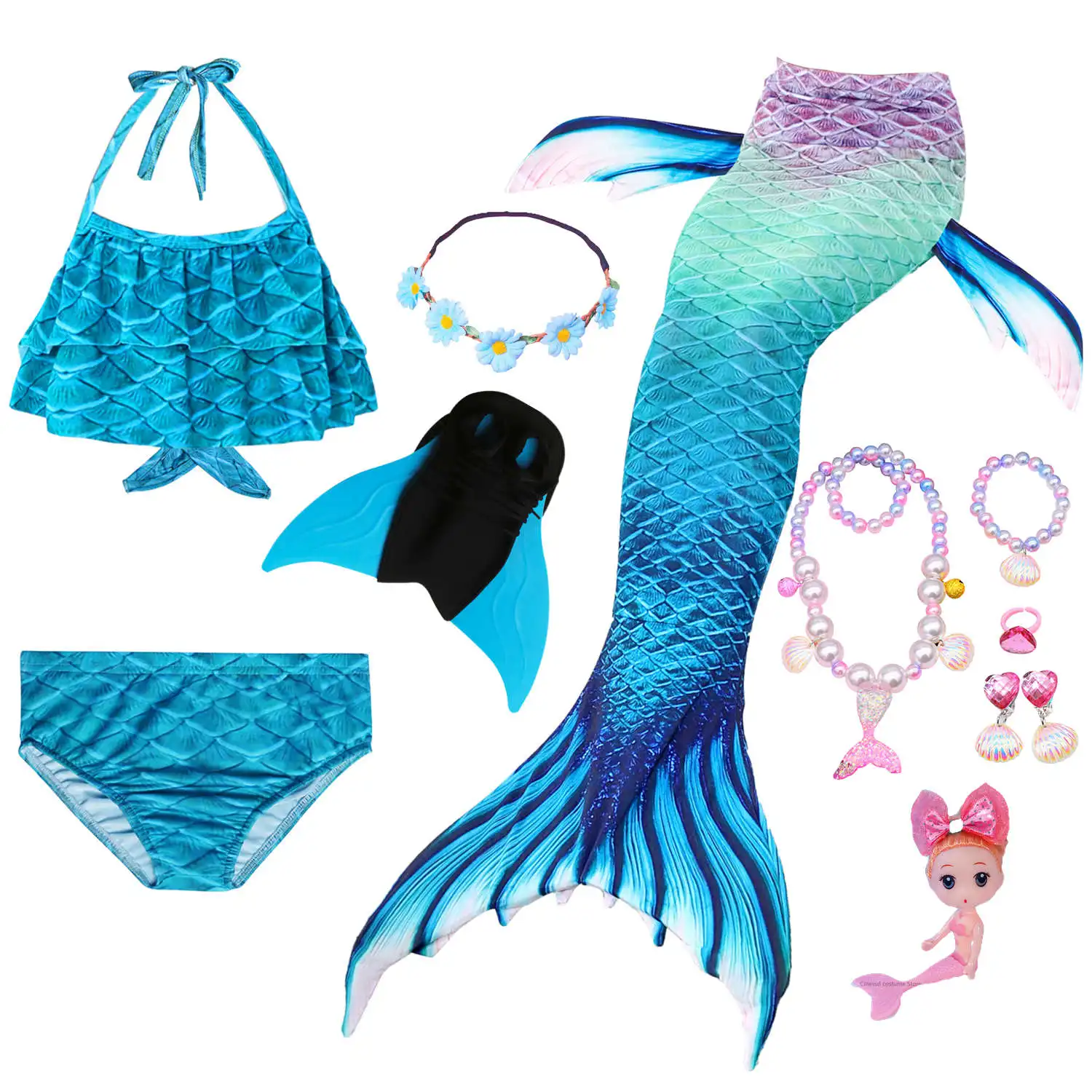 

Girls Mermaid Tails With Monofin Fin Bikinis Set Girls Kids Swimsuit Mermaid Tail Cosplay Costume for Girl Swimming