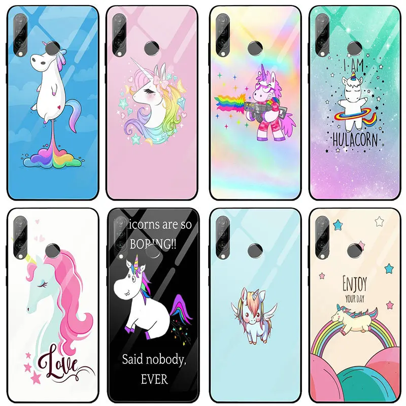 Чехол для телефона из закаленного стекла Time TO Be Unicorns Hulacorn Life Huawei P20 P30 Y6 Y9 Honor 6X 8 8A 9 10