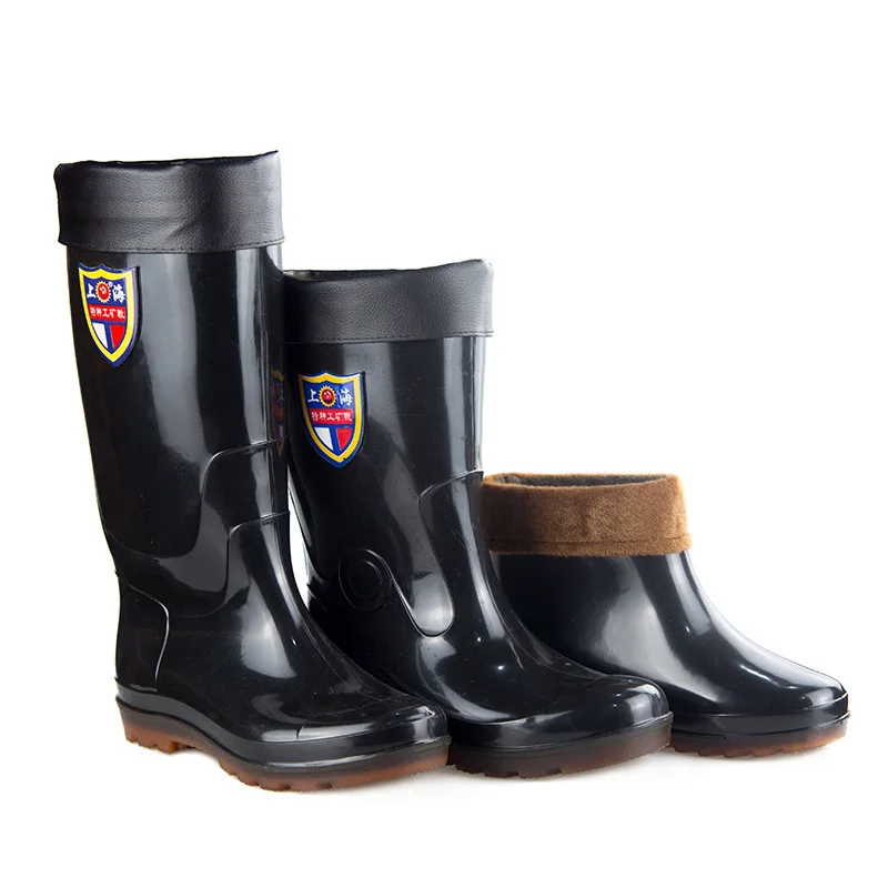 Botas de lluvia de felpa de barril alto para hombre, zapatos de agua resistentes al desgaste, impermeables de PVC, calzado de lluvia grueso, 39-45
