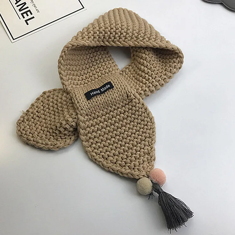 Шарф для девочек и мальчиков зимний теплый шарф однотонная Вязаная Шаль