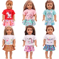 doll clothes t shirts short skirt 2pcsset for 18inch american43cm reborn baby doll cute cartoon printing our generation gift