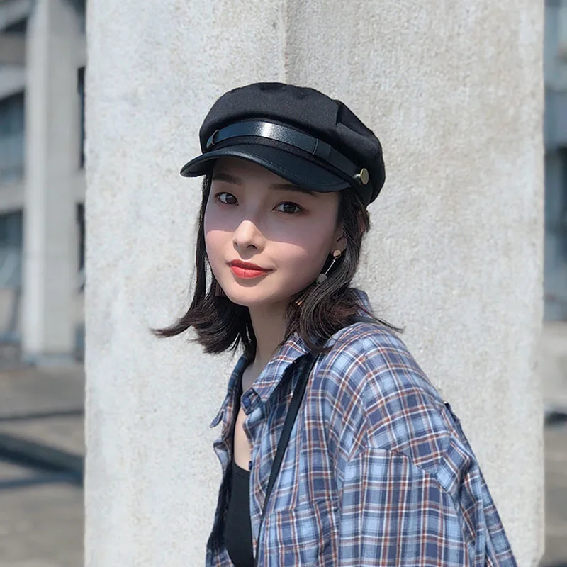 Осенне зимняя восьмиугольная военная шапка из искусственной кожи 2020 Матросская