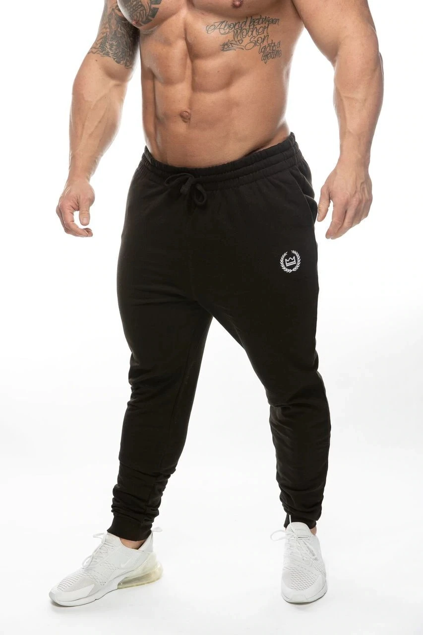 Мужские спортивные брюки на молнии хлопковые тренировочные с вышивкой для