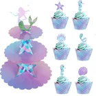 3-уровневая подставка для торта Русалочки, держатели для кексов, украшения для дня рождения Русалочки, обертки для кексов для детского праздника, товары для свадебной вечеринки