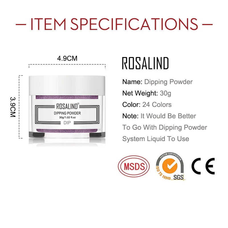 

ROSALIND 30g Nail Glitter Holographic Dipping Powder Set 24 Color Nail Art Design All for Manicure Natural Dry Without Lamp Cure