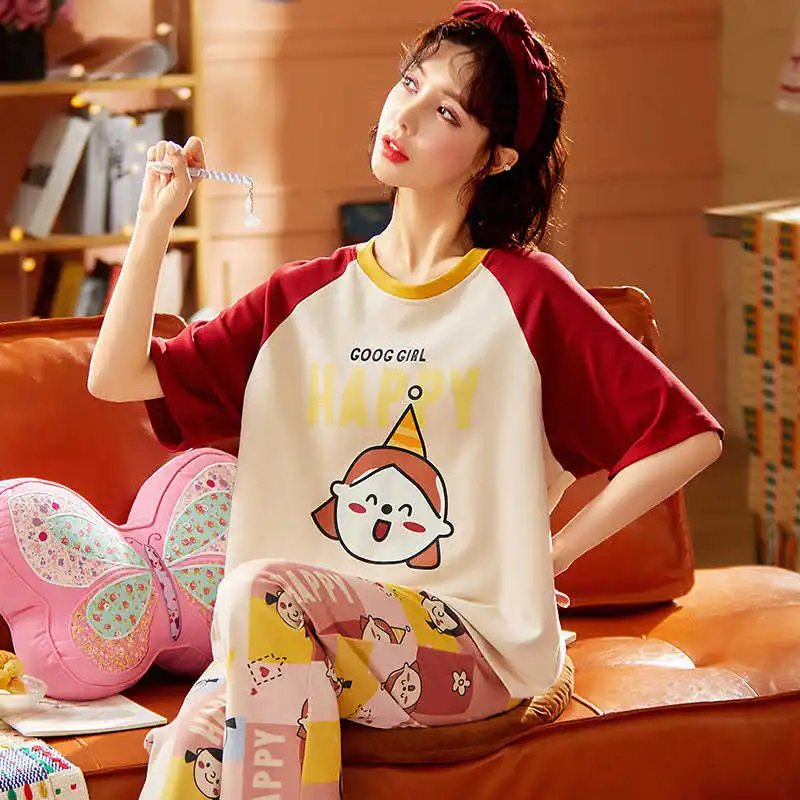 

2021 Summer Pajamas Women's Short Sleeve Trousers Pullover home clothing