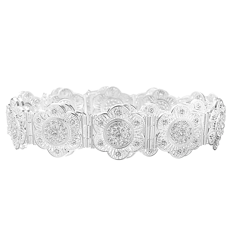 Elegant Round Crystal Floral Waist Chain Metal Belt Vintage European Ladies Wedding Party Wedding Dress Belt