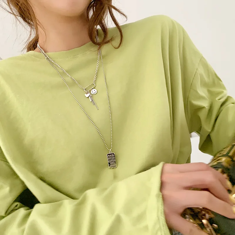 

SNCSDK 2020 creative English alphabet Women's necklace female smiley cross love heart tassel clavicle chain fashion accessories