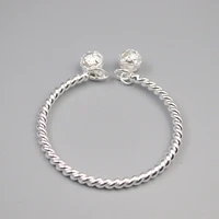fine pure s999 sterling silver bangle women 5mmw weave 13mm bell bracelet 55 60mm 31 33g