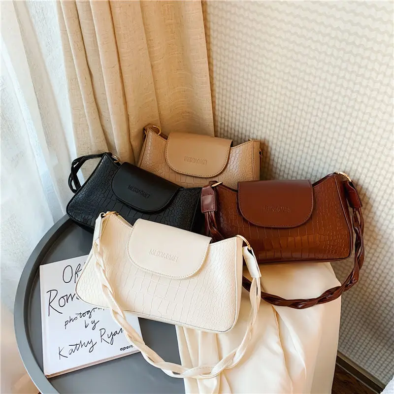 

Vintage Pu Leather Women Shoulder Bag Satchel Small Crocodile Black Brown Women's Bags