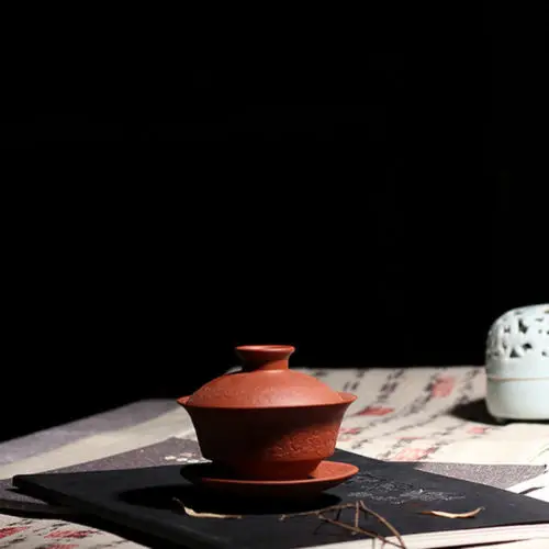 Chá com Pires Grandiosidade Venda Quente! Artesanal Yixing Zisha Argila Vermelho Gaiwan Kung fu Chá 110ml