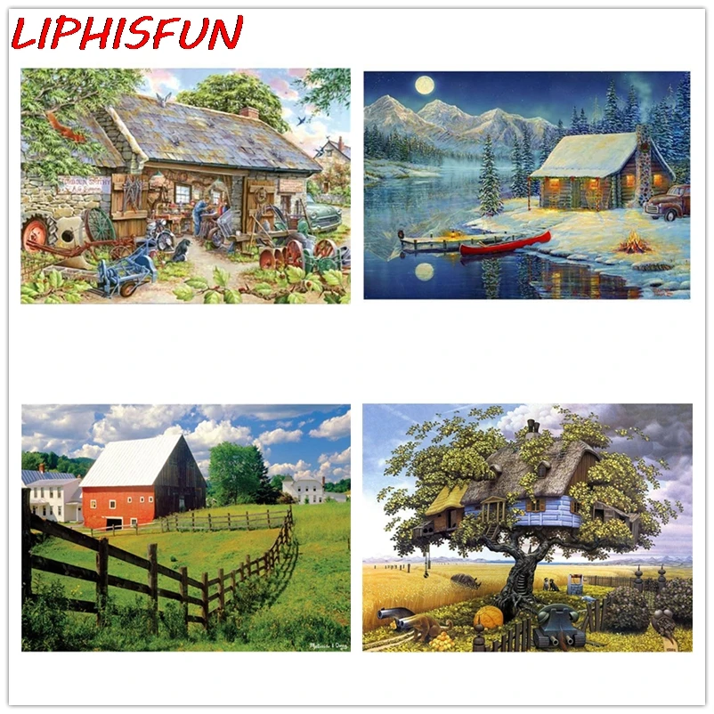 LIPHISFUN 5D DIY Алмазная картина деревенский пейзаж Вышивка крестиком вышивка домик