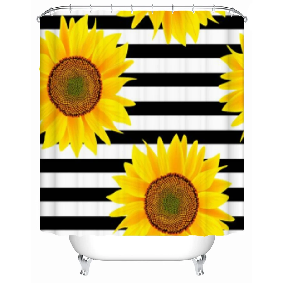

Flower Waterproof Shower Curtain Stripe Simple Decor Curtain Bathroom Fabric Polyester Bathtub Curtain Set With Hooks Curtains