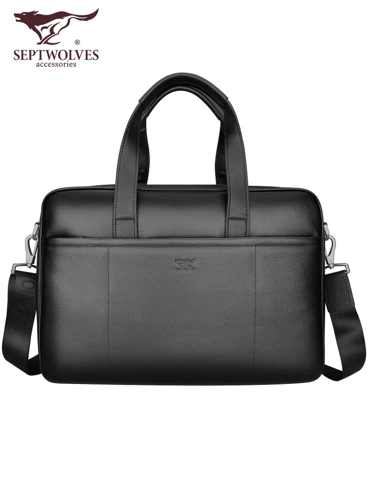 

Septwolves brand men bag genuine leather handbag shoulder bags business men briefcase laptop bag