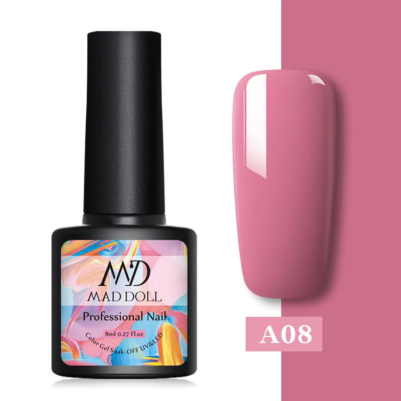 A08 MAD DOLL, 8 мл, Гель-лак для ногтей, чистый цвет, Гель-лак для ногтей, замачиваемый, УФ-гель, лак, Базовое покрытие, не протирается, верхнее покрытие, новая серия - Цвет: A08