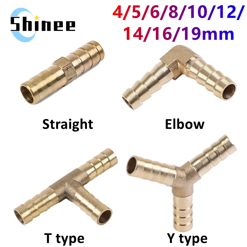Brass Barb Pipe Fitting Straight Elbow T Y Shape 2 3 Way Connector Adapter for 4mm to 19mm 8/10/14/16mm Hose Reduce Copper Tube