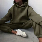 Костюм спортивный женский однотонный из двух предметов, толстовка с капюшоном и длинные штаны, повседневный теплый флисовый костюм с длинным рукавом, осень