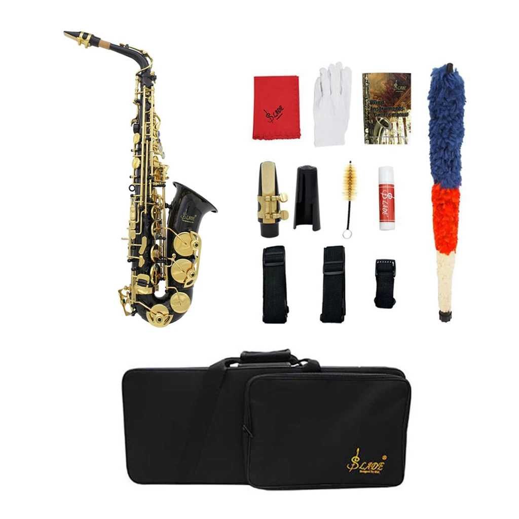 

1 Set Exquisite Eb Alto Saxophone High F Key With Storage Bag Mouthpiece Strap Reed Mute Brush, 27.16 x 22.24 x 4.72inch, Black
