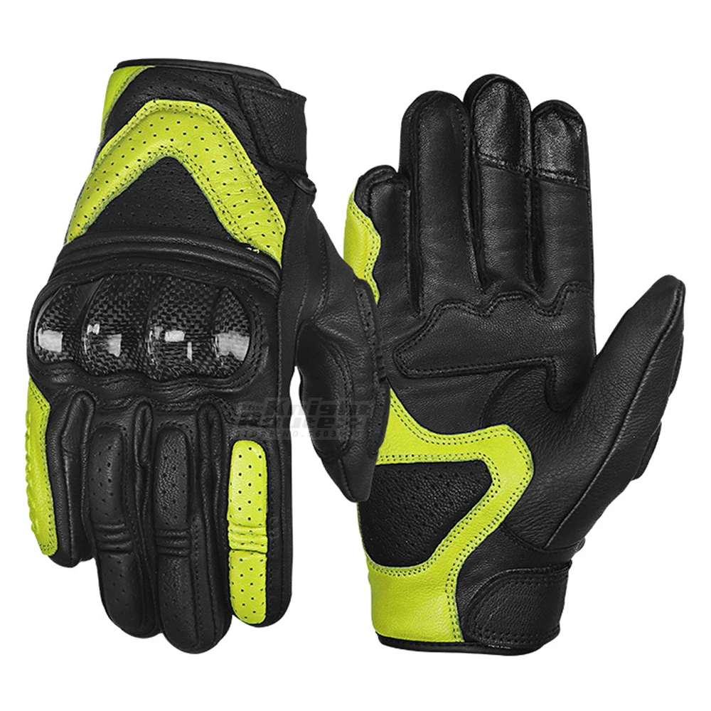 

Green Leather Motorcycle Gloves Carbon Fiber Full Finger Gloves Motorbike Moto Racing Motocross Riding Biker Touch Screen Gloves
