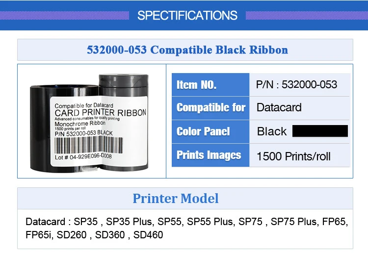 Универсальный 532000-053 Черная лента 1500 принты для Datacard SP35+ SP55+ SD360 FP65 SP75 SD260 SD460 карточного принтера