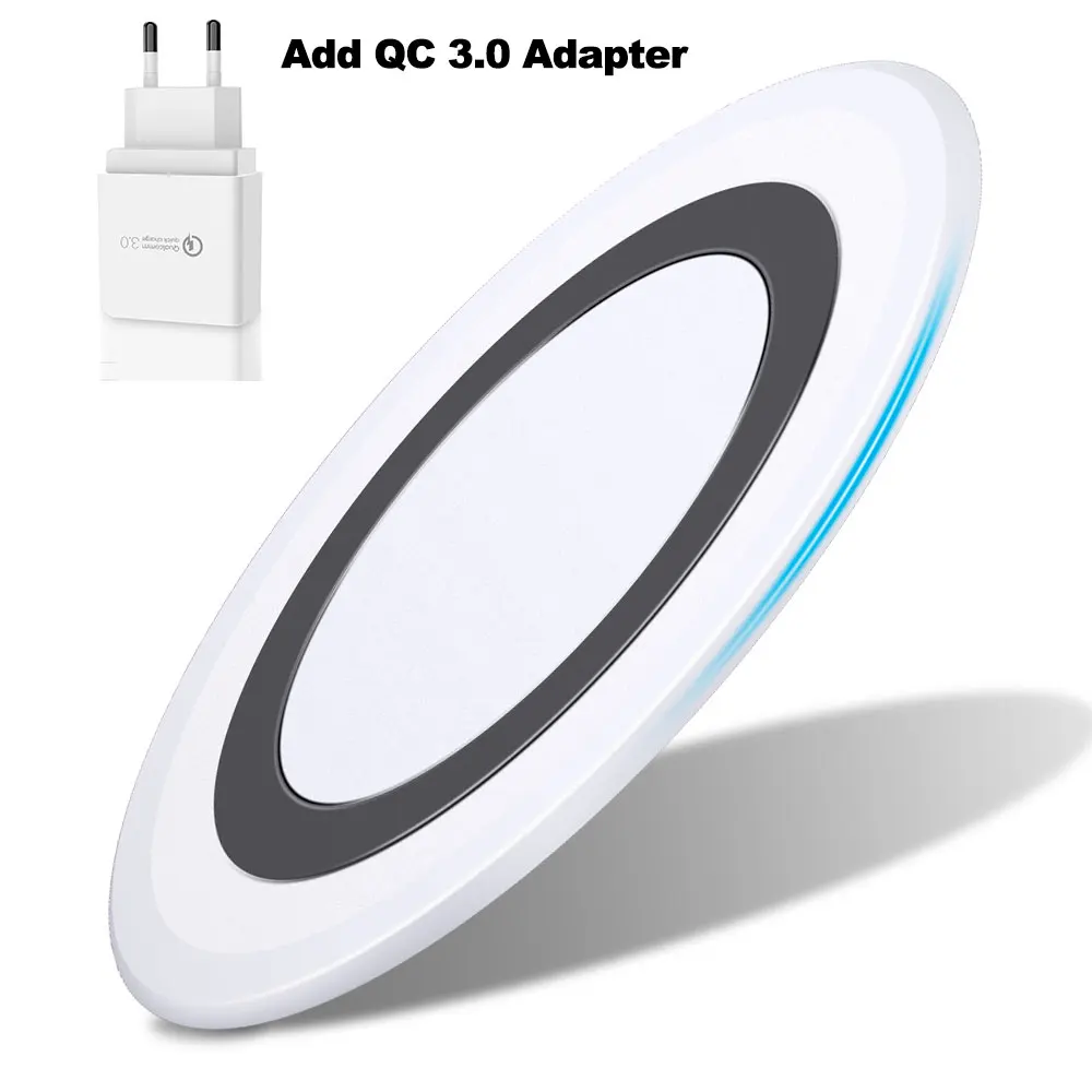10 Вт QI Беспроводное зарядное устройство для samsung S10 S9 Note 8 9 Xiaomi Mi9 huawei iPhone X XR XS Max 8 Plus 7,5 Вт быстрая Беспроводная зарядная панель - Цвет: Add EU QC3.0 Adapter