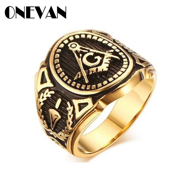 Мужское винтажное масонское кольцо в стиле ретро с большим свободным орнаментом