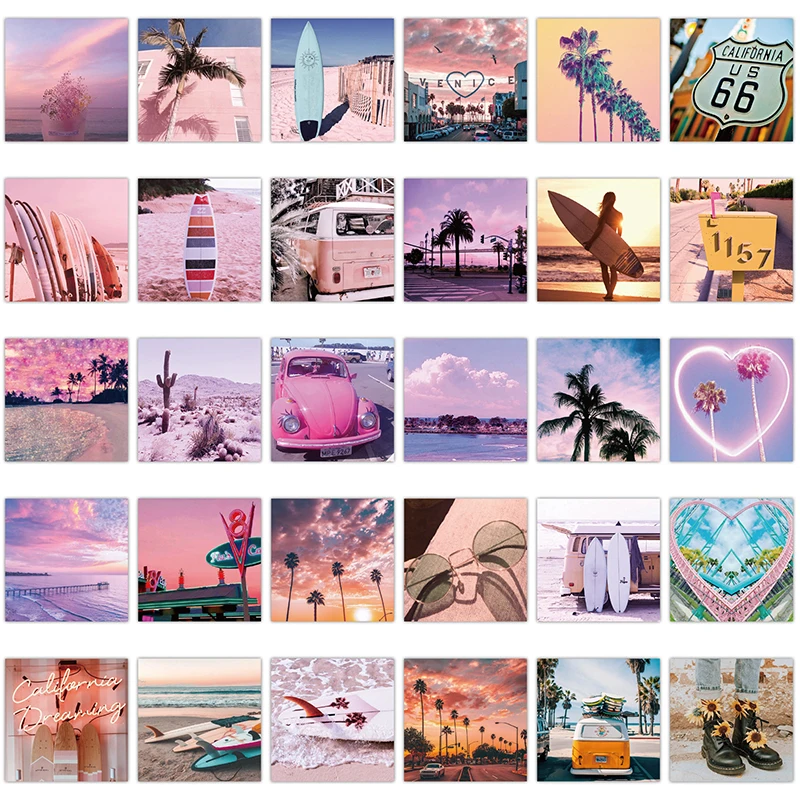 62 шт INS Стиль розовый наклейки с пейзажем для эстетическое California Sunshine Чемодан