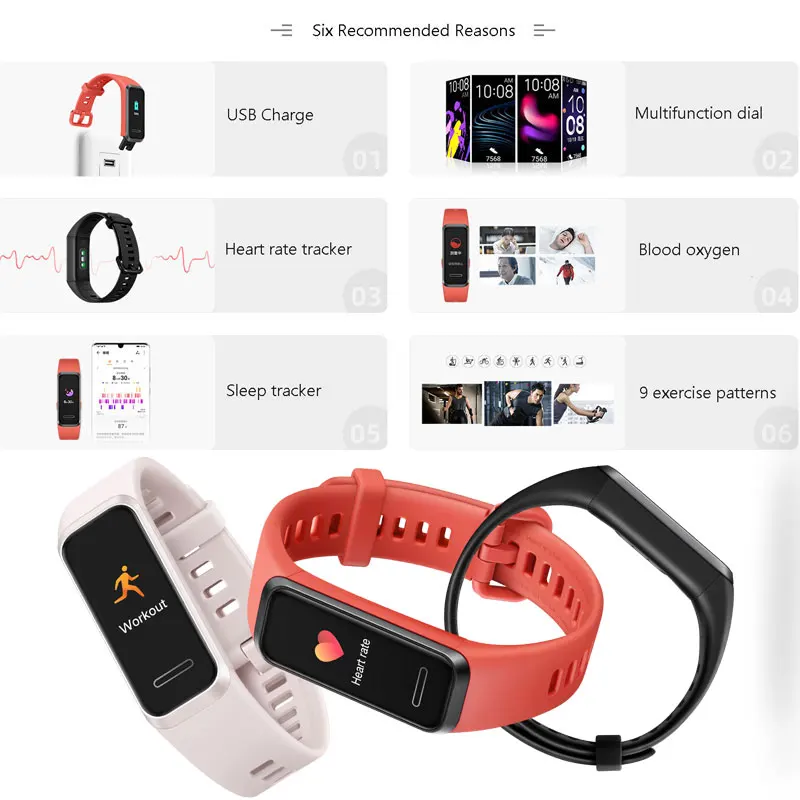 Смарт-браслет Huawei Band 4 с USB зарядкой пульсометр шагомер Mutial Dial носимые устройства