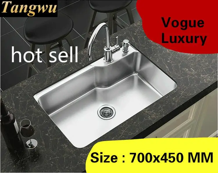 

Free shipping Home luxury wash vegetables vogue kitchen single trough sink durable 304 stainless steel 700x450 MM