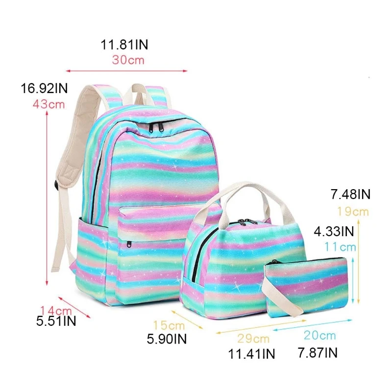 

3pcs School Backpack for Teenager Girls Laptop Daypack Kids Bookbag with Lunch Bag Pencil Case 50LD