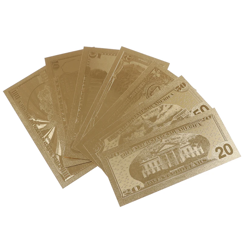 

7pcs Gold Color Money Coin Medal United States 1 Dollar USA Gold Banknote Currency Bill Paper