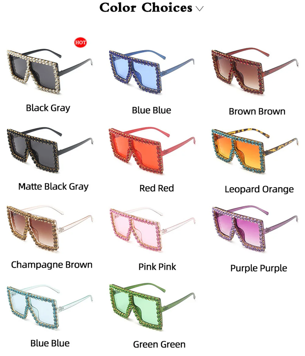 2020 Square Mosaic Diamond Sunglasses Women Oversized Personality High Quality Female Sun Glasses Transparent Color Frame UV400