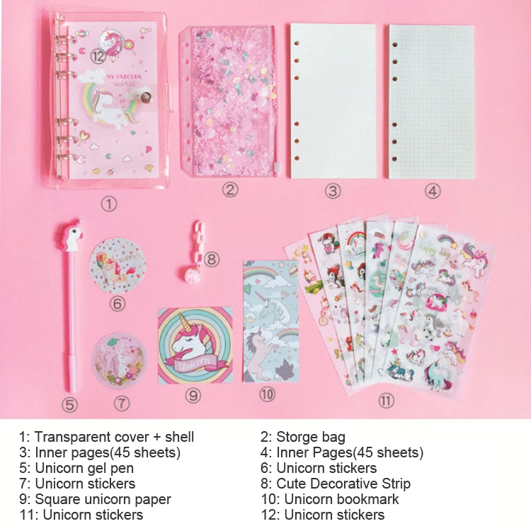Kawaii Unicorn Spiral Notebook Set Cute DIY A6 Weekly Planner Diary Paper Notepads for Kids Student Gift Stationery Writing Pad |