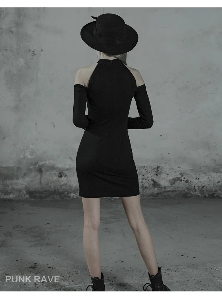 Черное мини платье на бретельках в стиле панк для девушек Клубная одежда