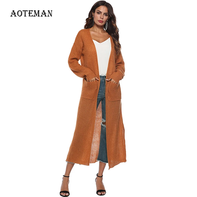 Свитер женский винтажный свободный длинный вязаный |