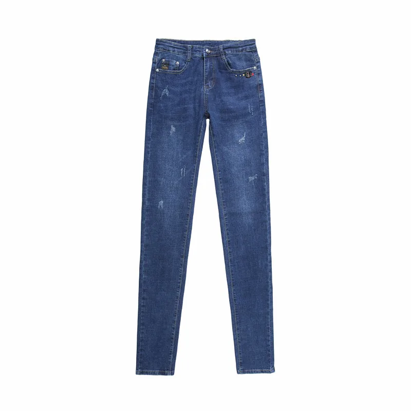 

New Arrival High Quality Black And Blue Elastic Small Leg Pencil Pants X-large Long Jeans Casual Denim Plus Size 26-34 36 38 40