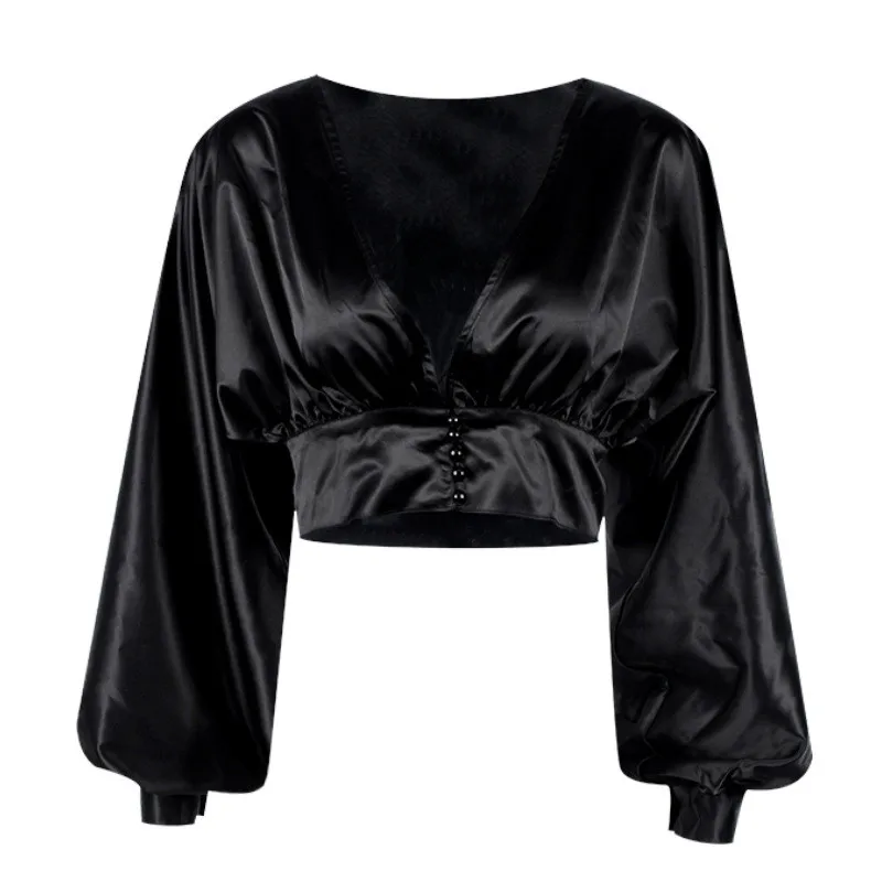 

Long Sleeve Shirt Women 2019 Autumn Korean Clothes Sexy Casual Black Short Tops
