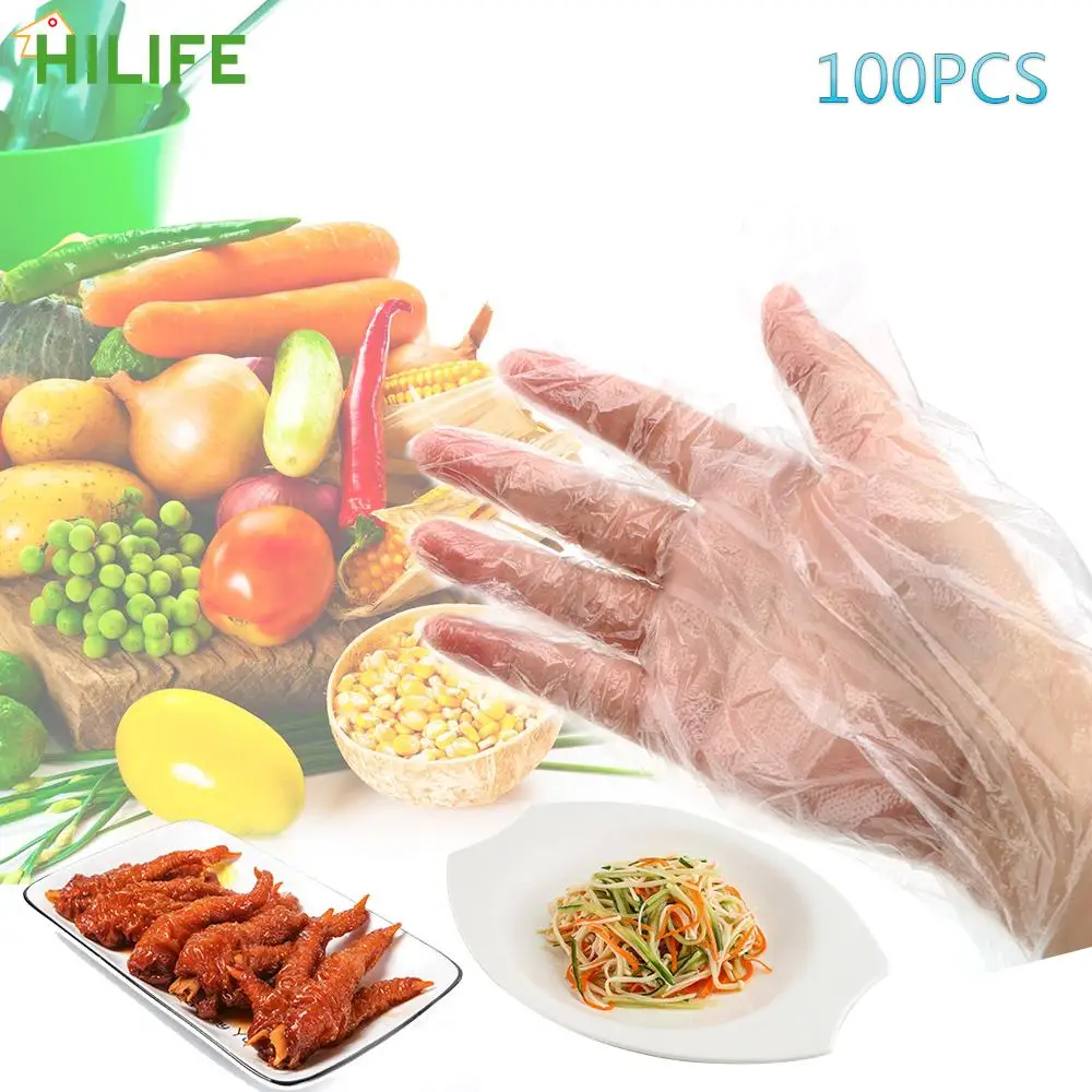 

One-off Plastic Gloves for Restaurant Kitchen BBQ Food Gloves 100pcs/Set Eco-friendly Food Grade Plastic Disposable Gloves