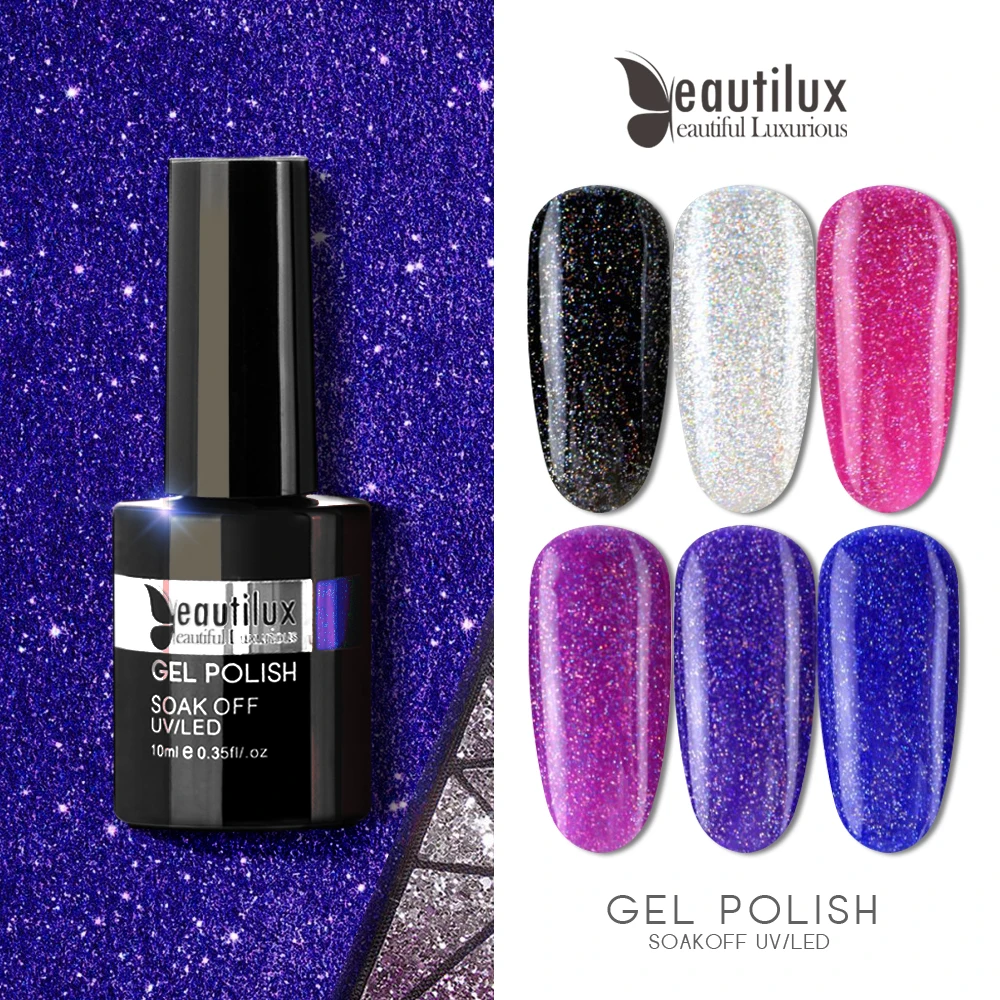 Блестящий Гель лак для ногтей Beautilux Радужный 1 шт. замачиваемый УФ светодиод