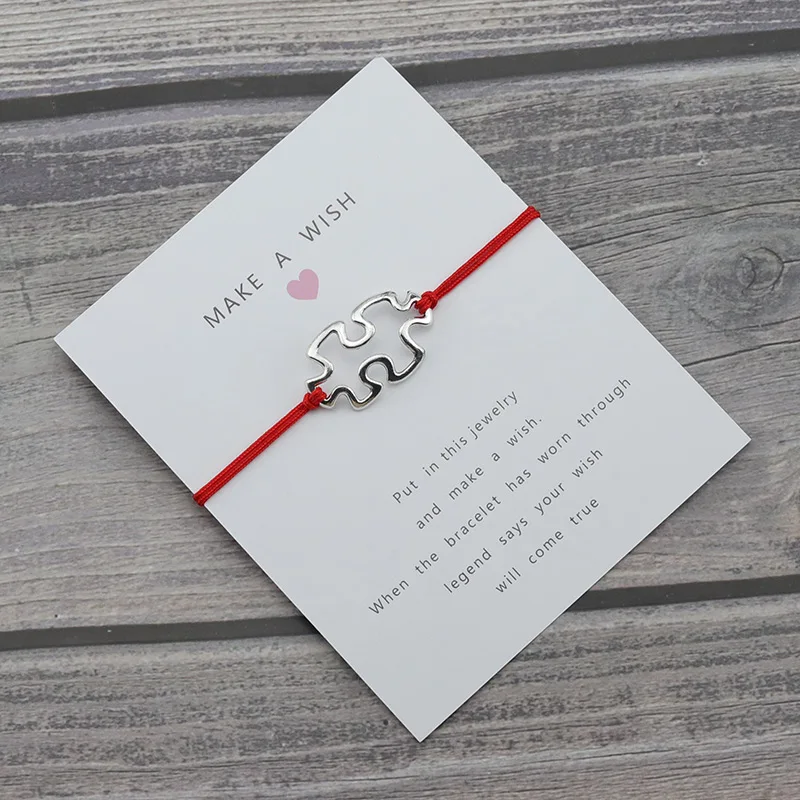 Серебряный аутистический Шарм счастливое пожелание карты Веревка Цепь