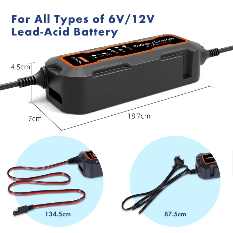 

DE Plug 110-220V Smart Car Battery Charger Automatic Recognition Portable Charger For Auto Motorcycle Lead Acid Batteries #2