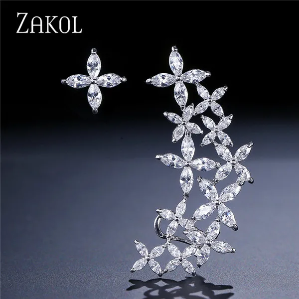 Бренд ZAKOL, роскошные серьги-гвоздики в виде цветка из Кубического циркония для женщин, трендовые ювелирные изделия в виде листьев из белого золота,, FSEP530 - Окраска металла: White Color
