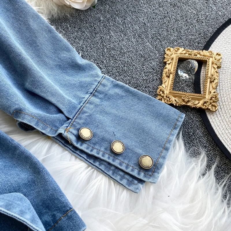 

2020 Autumn Denim Jacket Women Coat Long Sleeve With Belt Jeans Jacket Slim Casual Female Jackets Streetwear Outerwear P693