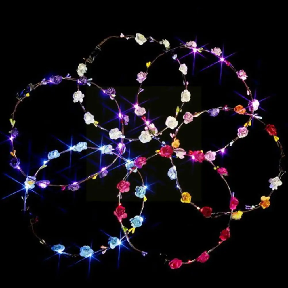 

1pc Flower Crown Wreath Luminous 10-led Hair Wreath Hairband Garland Crown Flower Headband Glowing Wreath For Party Christm R5o8