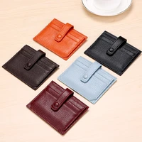 ultra thin genuine leather credit id card holder women men lychee pattern hasp coin money bag portable card cover small purses