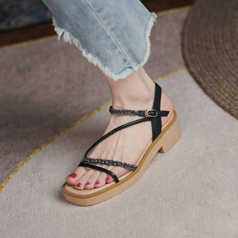 

Vintage Concise Women Sandals 2021 Summer Newest Thick Heels Sandals for Women Hot Sale Casual Party Prom Shoes Woman